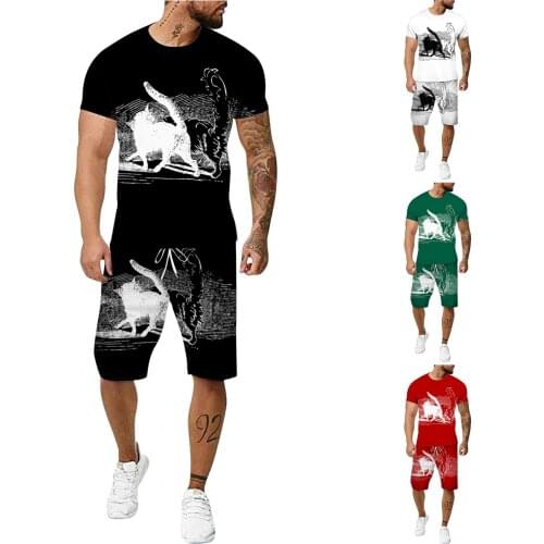 2021 Mens Summer 3d Large Size Two-piece Suit Fitness Outdoor Running Two-piece Suit Sport Walking Daily Comfy Two-piece Suit