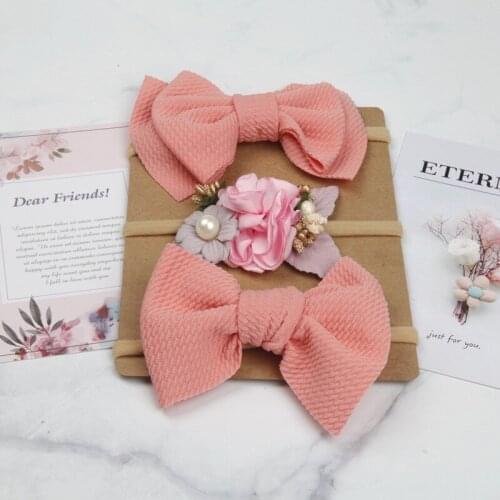 Nishine 3pcs/lot Flower Chiffon Bows Baby Girl Elastic Hairband Newborn Toddler Kids Headband Headwear Hair Accessories Sets