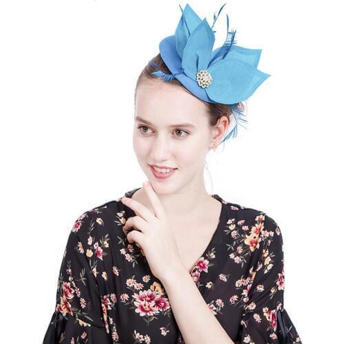 2019 New Sky Blue European American Style Fashion Simulation Leaf Headwear Bride Wedding Banquet Elegent Handmade Feather Hats