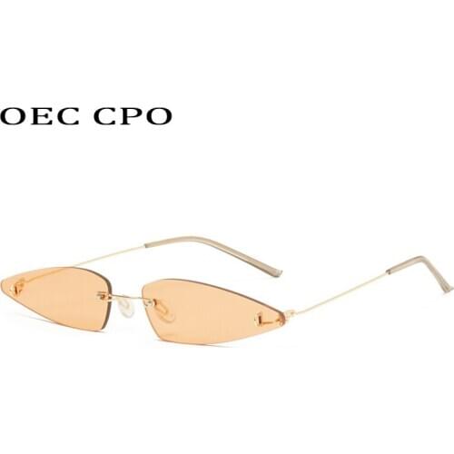 OEC CPO Fashion Rimless Cat Eye Sunglasses Women Unique Triangle Steampunk Sunglasses Men Frameless Trendy Glasses Shades