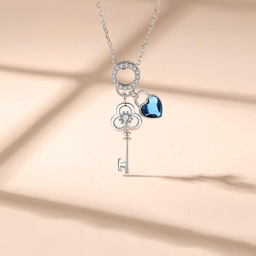 925 Sterling Silver Necklace Crystal Key Necklace Ins Simple Niche Necklace Female Jewelry Choker Necklace
