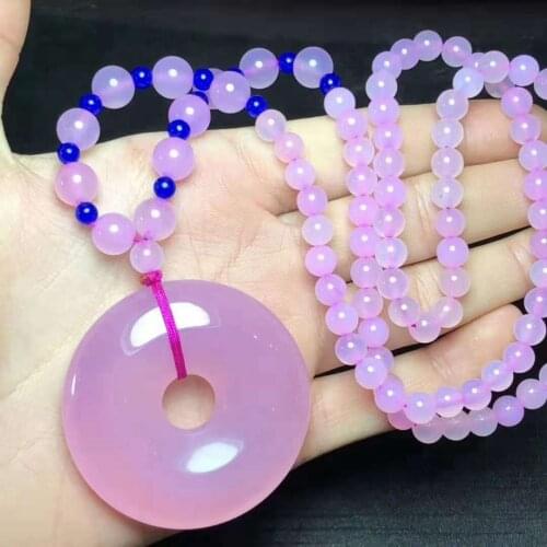 Primary Color Chalcedony Safe Buckle Pendant Necklace Womens Natural Violet Chalcedony Pendant Sweater Chain Womens Jewelry Wh