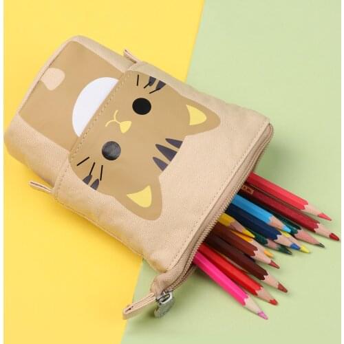 1PC Fashion Portable Cute Pencil Case Zipper Cat Large Capacity Pencil Box Stationery Organizer Pen Bags School Office Supplies
