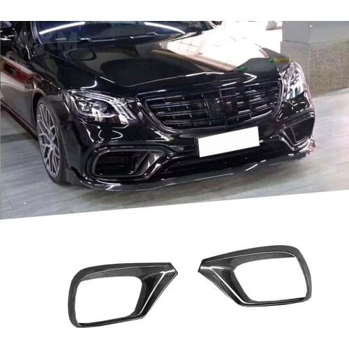 For Benz S Class Carbon Fiber Front Bumper Air Vent Outlet Cover Trim Mesh Decorations for S63 S65 AMG 2018 2019 FRP Black