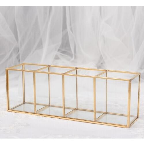 Pencil Pen Holder Glass+Copper, Desktop Stationery Organizer Modern Design