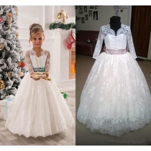 Pageant Kids Long Sleeve Flower Girl Dresses Girls Clothing Lace Child Birthday First Communion Princess Gowns