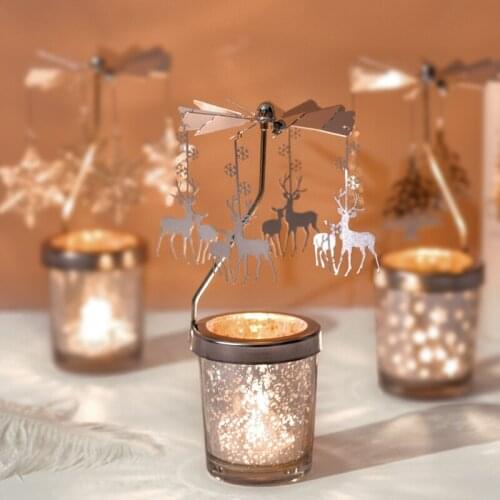 Romantic Rotating Spinning Carrousel Tea Light Candlesticks Holder Metal Tea Light Candle Holder Home Decoration Dinner Party