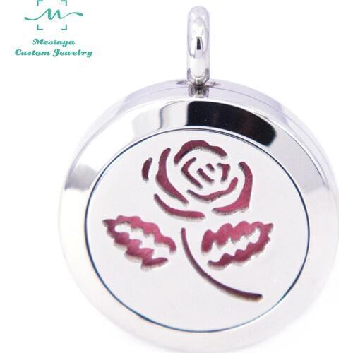 With shiny Chain!10pcs mesinya 1'' Valentines rose flower Aromatherapy /Essential Oils Stainless Steel Diffuser Locket Necklace