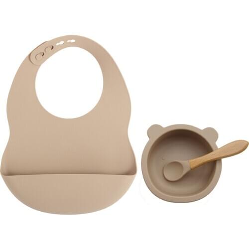 Silicone Feeding Plate Bay Cartoon Tableware With Colorful Bib Non-Slip Suction Bowl Food Grade Silicone Toldder Infant Dish