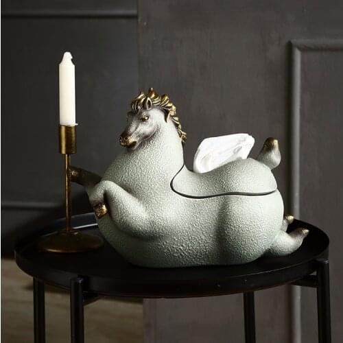 Modern Resin Abstract Fat Horse Tissue Storage Box Cute Animal Napkin Container Removable Cute Tissue Box Countertop Decoration
