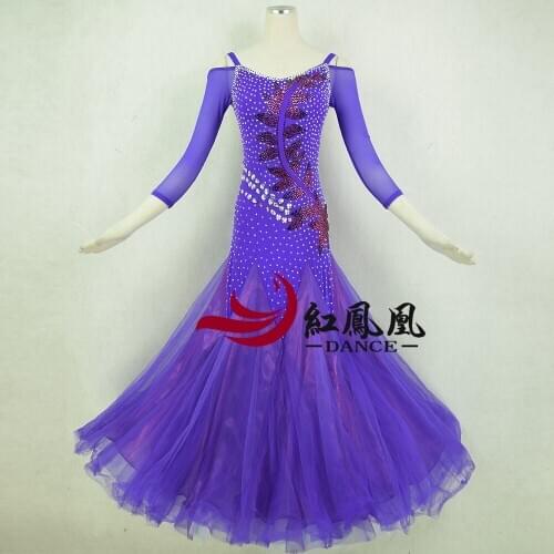 Standard Ballroom Dress Women New Of 2018 Custom Made purple High-necked Long Sleeved Waltz Ballroom Dance Competition Dresses