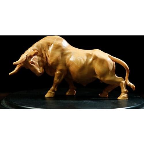 XS334 - 23x4.2x13 CM Hand Carved Boxwood Carving Figurine - Ox Bull Sculpture