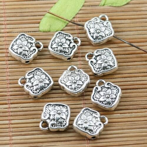 10pcs tibetan silver color 2sided flower charms EF2253