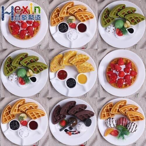 Coffee Shop Decoration Food Model Waffle Ice Cream Props; Simulation Muffins Waffle Fruit Ice Cream Window Display Model