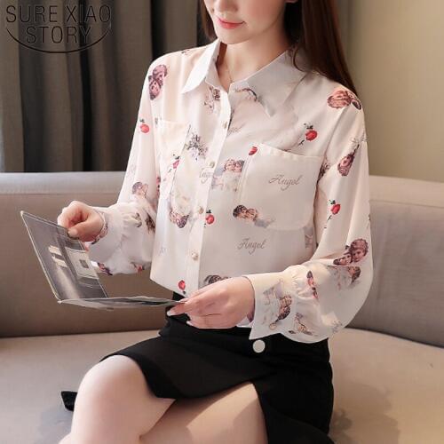 Elegant Vintage Lantern Sleeve Shirt Women Floral Long Sleeve Chiffon Cardigan Print Women Tops and Blouse Blusas Mujer 8474 50
