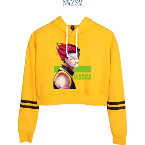 Anime HXH Hunter X Hunter HIsoka Sexy Navel Women Crop Top Hoodie Harajuku Long Sleeve Pullovers Cropped Sweatshirt Short Tops