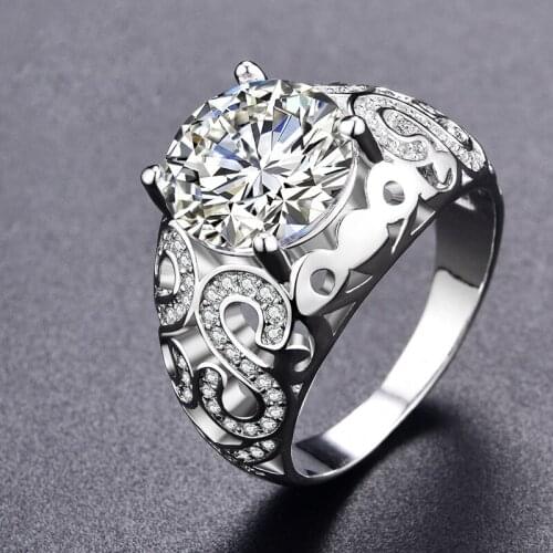 Vintage Luxury Pattern Hollow Zircon Ring Elegant Female Fashion Romantic Jewelry Gift