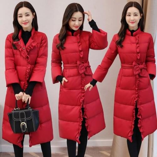 Winter Jacket Women Red Down Cotton Coat Parka Padded Slim Womens Jackets Long Coat Parkas Mujer Jaqueta Feminina KJ739