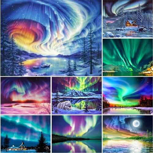 5D DIY Diamond Painting Aurora Landscape Cross Stitch Kit Full Drill Square Embroidery Mosaic Picture Crystal Home Decor Crafts