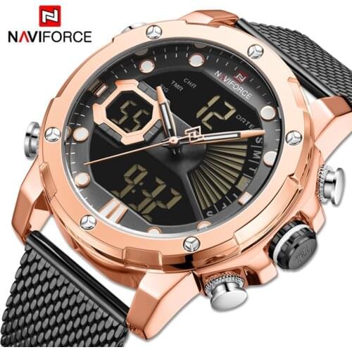 NAVIFORCE Men Big Dial Led Digital Watch Military Sports Multiple Time Zone Chronograph Luminous Shock Resistant Men Wristwatch