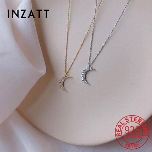 INZATT Real 925 Sterling Silver Zircon Moon Choker 14K Gold Necklace For Fashion Women Bohemian Fine Jewelry Cute Accessories