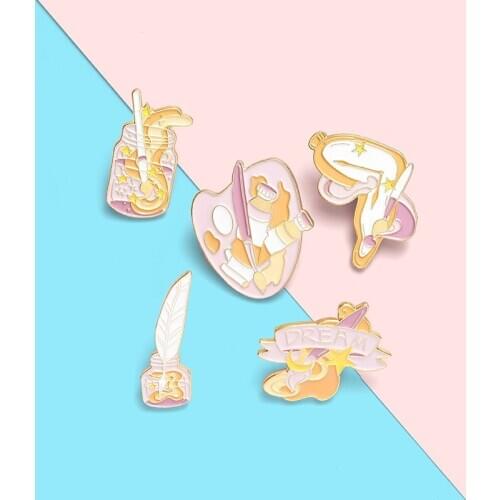 Artist Dream Enamel Pins Custom Brush Palette Paint Clock Badges for Shirt Coat Lapel Pin Brooches Jewelry Gifts for Friend Kids