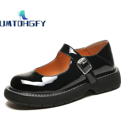 Genuel Leather Vintage Mary Jane Shoes Girls Student Round Head Shallow Mouth Thick Bottom jk Uniform Japanese Skirt Party 2139