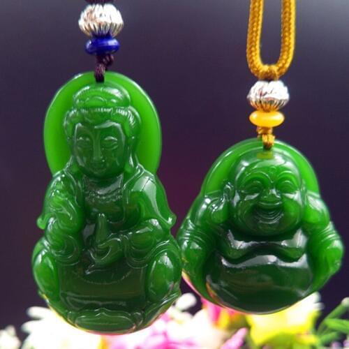 Guanyin Buddha pendant jade green spinach brave men and women peace jade pendant