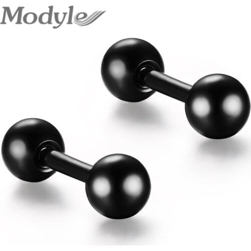 Modyle Luxury Men Women Couple Earrings Stainless Steel Barbell Ear Stud Earrings For Lovers Cool Boy Girls Friends Best Gifts