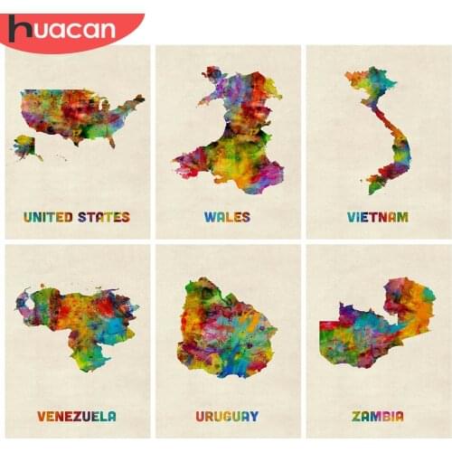 HUACAN Diamond Painting Kit Landscape Diamond Embroidery Cross Stitch Map Pictures Of Rhinestones Mosaic Wall Art