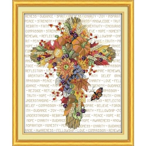Flower leaves Cross cross stitch kit aida 14ct 11ct count printed canvas stitches embroidery DIY handmade needlework