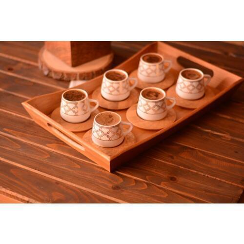 Dynasty Set of 2 / 6 Coffee Cups Gold Patterned | Porcelain-Bamboo | Home-Kitchen | Made in Turkey | Free Shipping