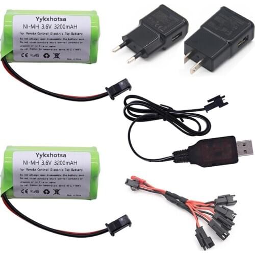 3.6v 3200mah NiMH Battery SM Plug and charger For Rc toys Car Tank Trains Robot Boat Guns Ni-MH AA 3.6v Battery for rc toy parts
