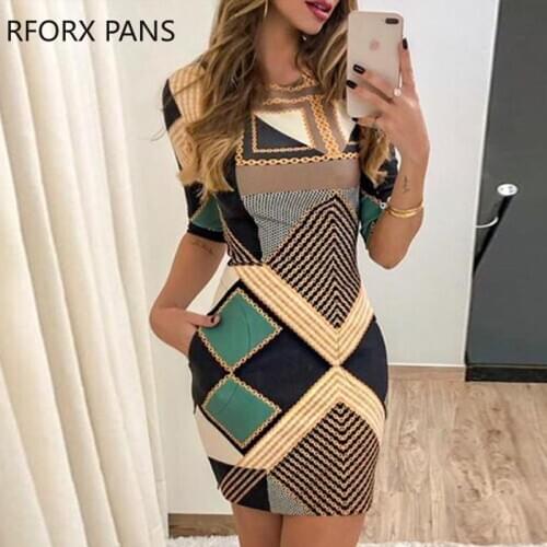 Geo Chain Print Bodycon Dress Sexy Dress Women Dress
