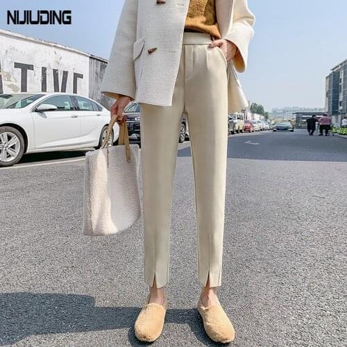 Autumn Women Woolen Harem Pants Casual Plus Size 4XL High Waist Wool Ankle-Length Pant Female Warm Split Mujer Pantlaton