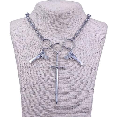 Weapon Claw Punk Style Funk Skeleton Stainless Steel Retro Antique Chain Necklace Handmade Unique Birthday Gift BI001-16