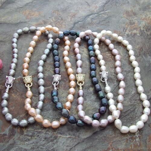 On Sale 17" 10x12mm White Black Gray Pink Purple Rice Freshwater Pearl Necklace