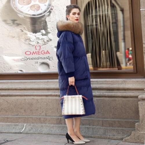 Coat Winter Female Thick Warm Womens Down Jacket Raccoon Fur Hooded Korean Vintage Velvet Long Duck Down Coat W22288