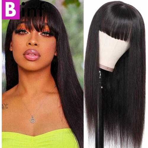 Straight Human Hair Wigs With Bangs Glueless Human Hair Wigs For Black Women Cheap Full Machine Made Wig Indian Remy Natural Wig