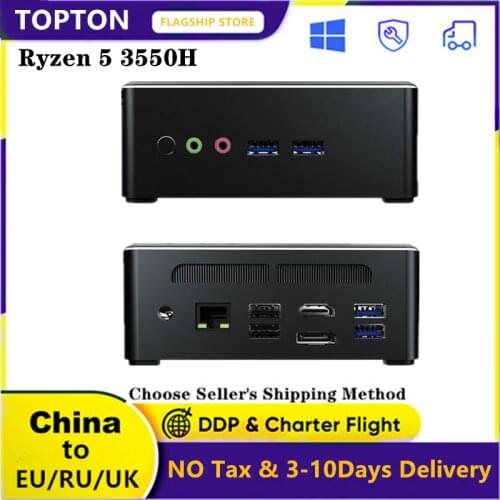 Topton New AMD Mini Computer Ryzen R5 3550H R7 2700U Vega Graphic M.2 NVMe+2.5'SATA Gaming PC Windows 10 HDMI2.0 Type-C DP WiFi