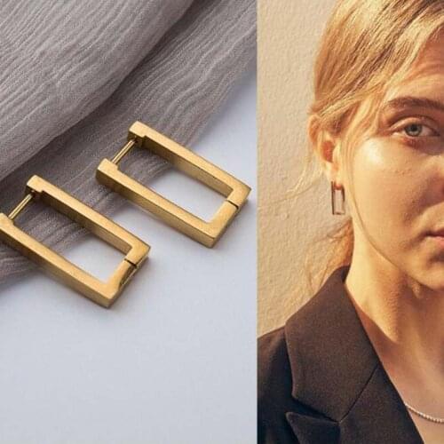 Unique Design Rectangular Metal Hoop Earrings Personality Square Opening Geometric Earrings for Women Party Jewelry