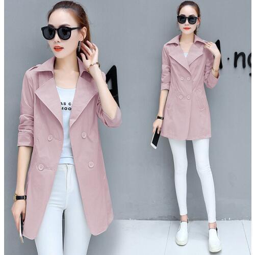 2020 New Spring Autumn Windbreaker Elegant Womens Coat Pink Leisure Summer Trench Coat Thin Windbreaker Female Tops A748