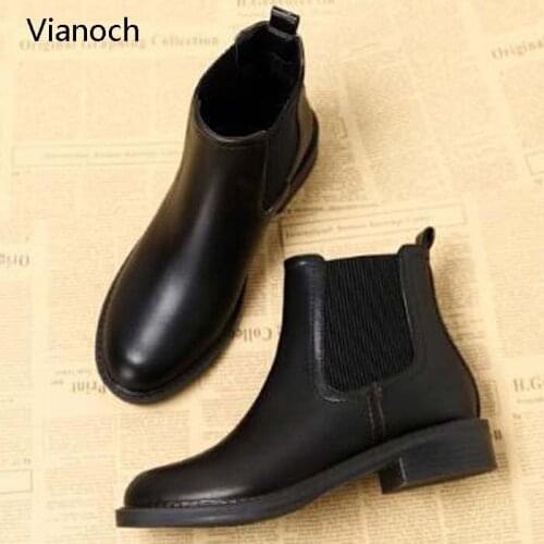 Vianoch Fashion New Womens Ankle Martin Boots Casual Shoes Winter Warm Fur Black Flats Lady Size 40 41 wo1808156