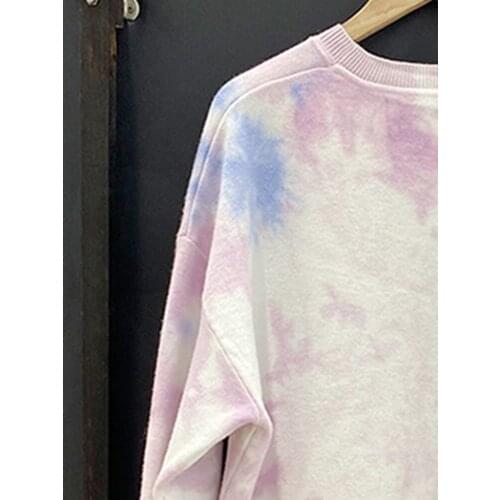 2020 New Rainbow Pink Smiley Face Pullover Blouse Women Tie-dye Round Neck Loose Knit Sweatshirts Early Autumn Hoodie