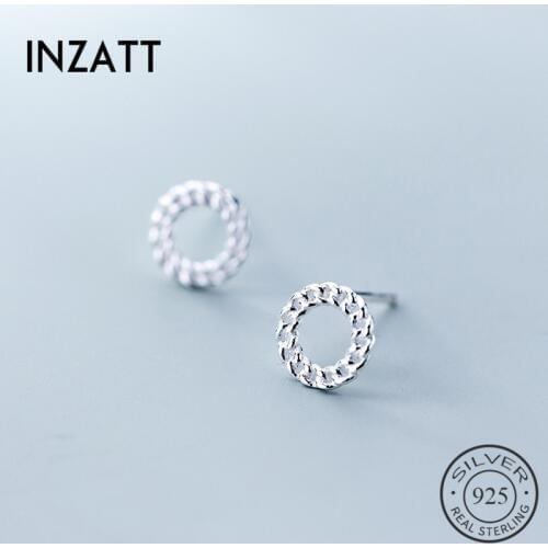 INZATT Genuine S925 Sterling Silver Geometric Round OL Stud Earrings For Fashion Women Party Hollow Chain Fine Jewelry Gift 2019