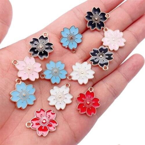 10Pcs/Set Colorful Enamel Sakura Charm for DIY Jewelry Making Supplies Handmade Women Necklaces Accessories Jewelry Wholesale