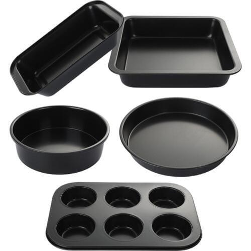 5Pcs Carbon Steel Non-stick Cake Mold Pizza Tray Bread Toast Box Baking Pan Set