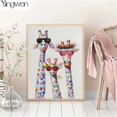 5D Full Diamond Mosaic Colorful Giraffe Diamond Painting Art DIY Embroidery Wall Stickers Family Parent-Child Warmth Home Decor