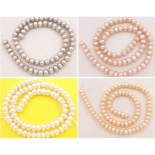 7mm-8mm Genuine button pearl loose beads 14" long jewelry making DIY Choose White Pink Purple Gray