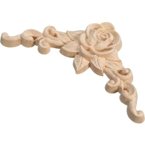 8*8cm Wood Carved Corner Onlay Applique Decor Furniture Craft Unpainted Home Art Decor